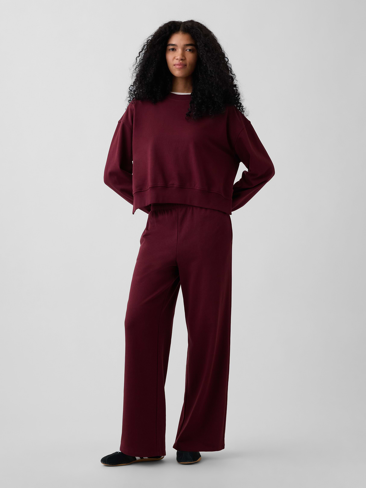 VintageSoft Terry Oversized Wedge Side-Slit Sweatshirt - Purple burgundy
