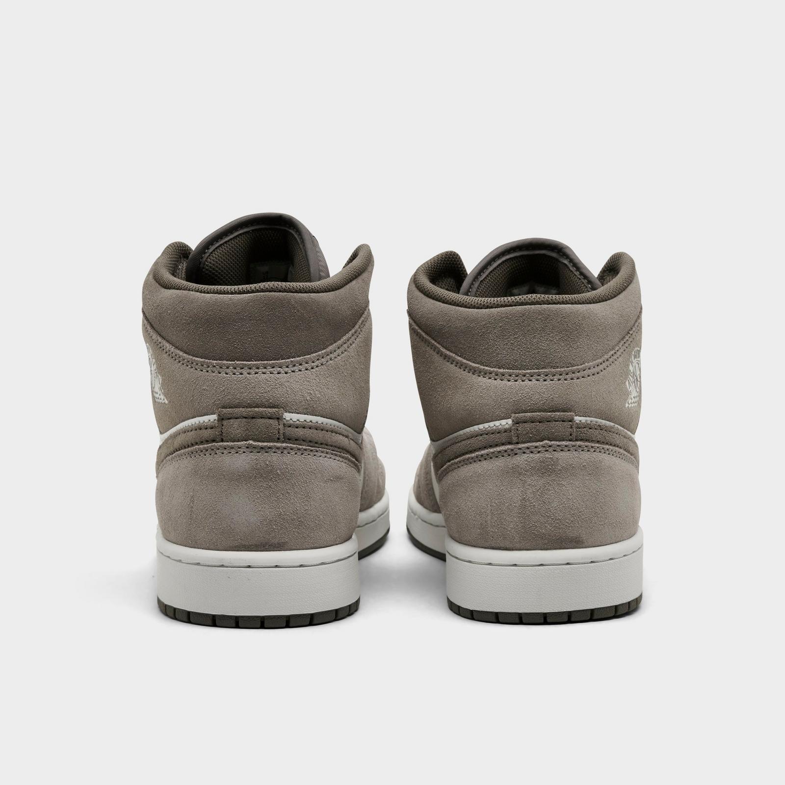 Men's Air Jordan Retro 1 Mid Casual Shoes - Enigma Stone/Summit White/Olive Grey - Left shoe facing left. Outside of the shoe. - view 4