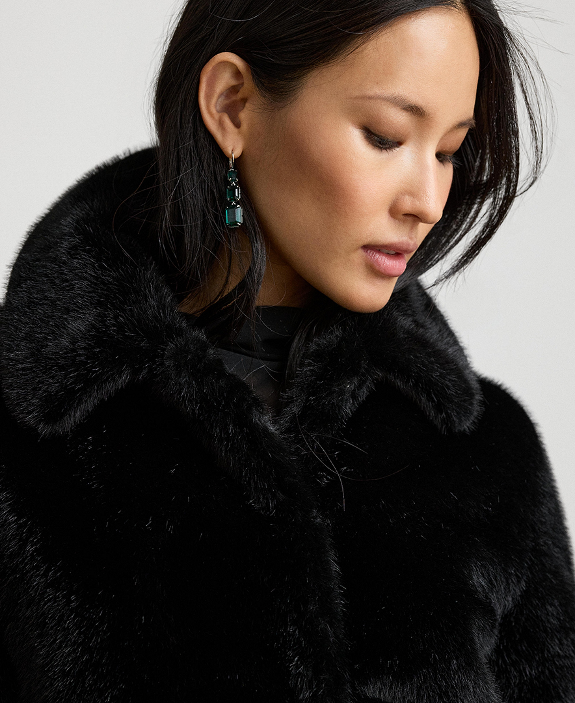 Lauren Ralph Lauren Women's Faux-Fur Collared Lined Coat - Black