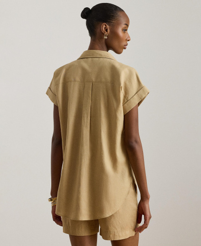 Lauren Ralph Lauren Dolman-Sleeve 100% Linen Shirt - Birch Tan