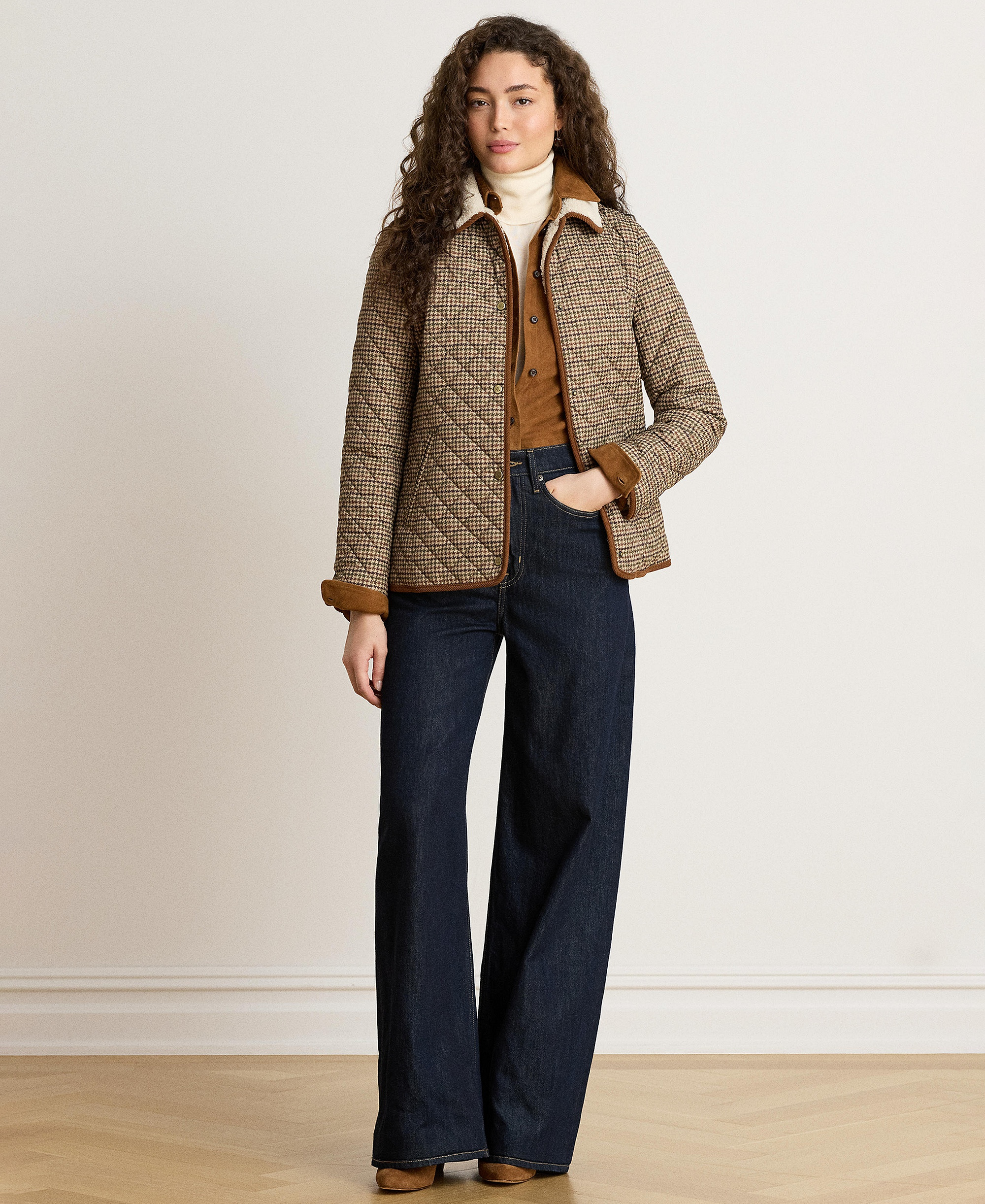 Lauren Ralph Lauren Women's Faux-Sherpa-Collar Quilted Coat, Created for Macy's - Loden Check