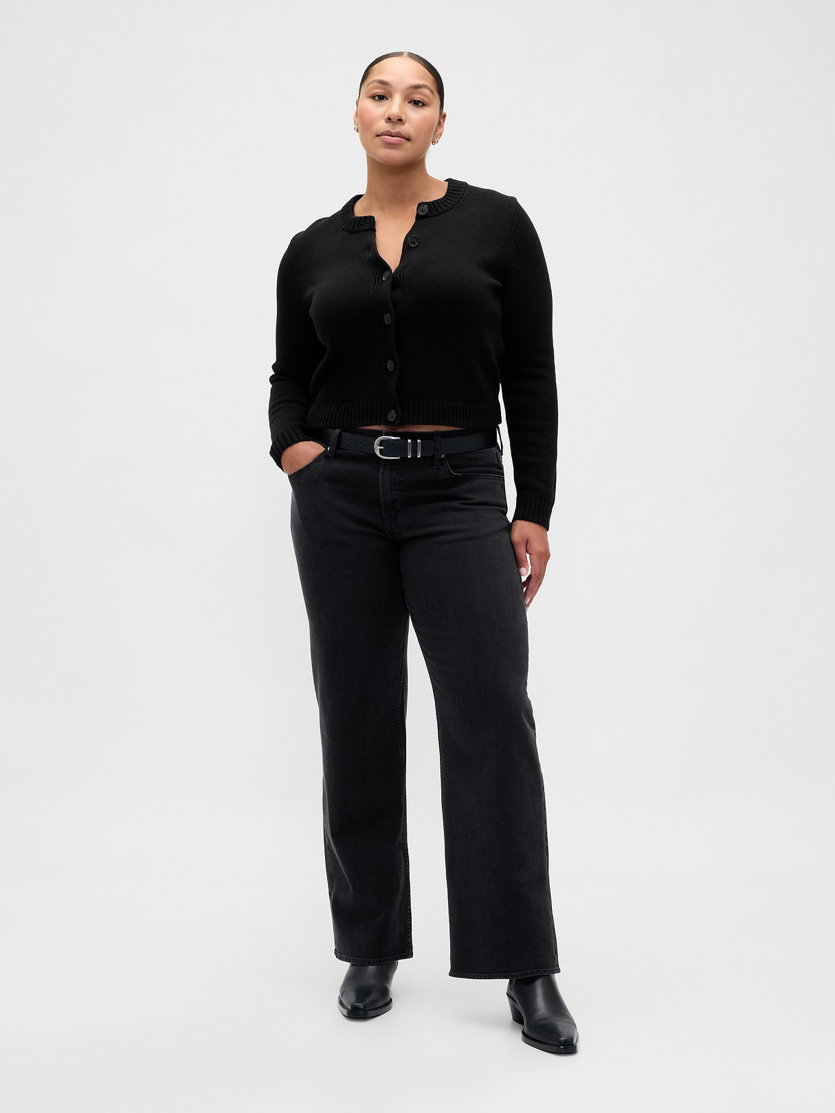 Low Rise Lace-Up '90s Loose Jeans - Black