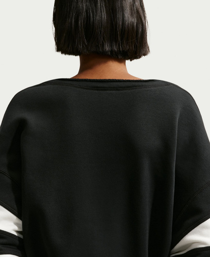 Nike Women's Sportswear Club Fleece Oversized V-Neck Sweatshirt - Black/Sail/Sail