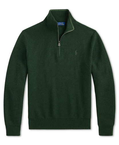 Polo Ralph Lauren Men's Mesh-Knit Cotton Quarter-Zip Sweater - Lodgepole Pine Heather