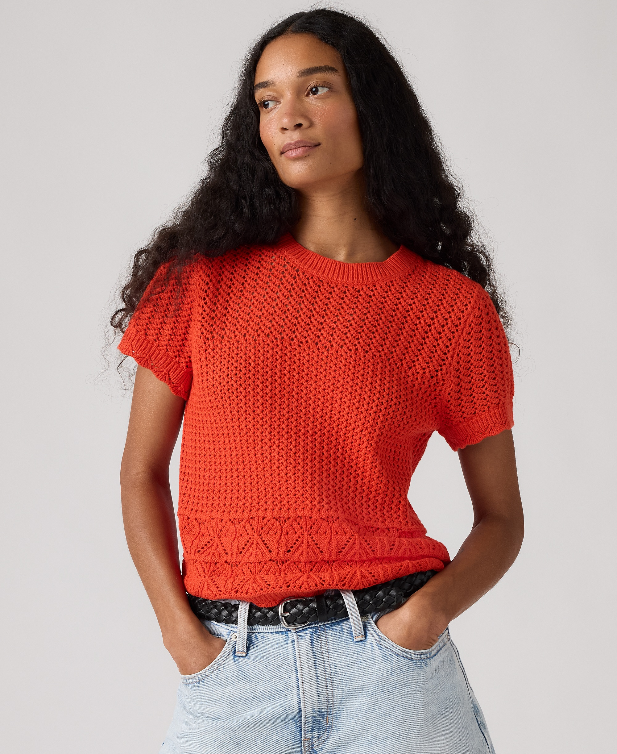 Levi's Women's Isabelle Crochet Short-Sleeve Sweater - Signal Red