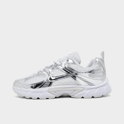 Little Kids' Nithtke V5 RNR Casual Shoes - Off White/Metallic Silver/Vast Grey - Left shoe facing left. Outside of the shoe.