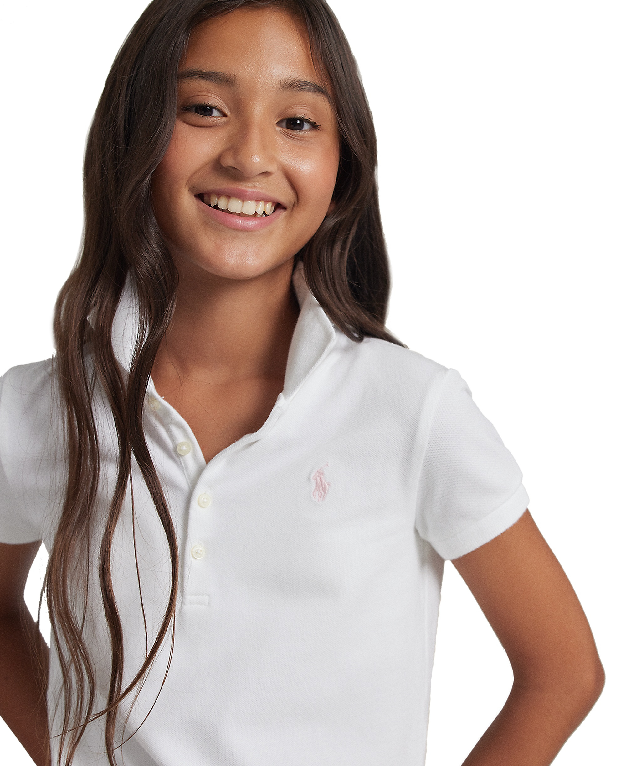 Polo Ralph Lauren Girls' 7-16 Stretch Cotton Mesh Polo Shirt - White