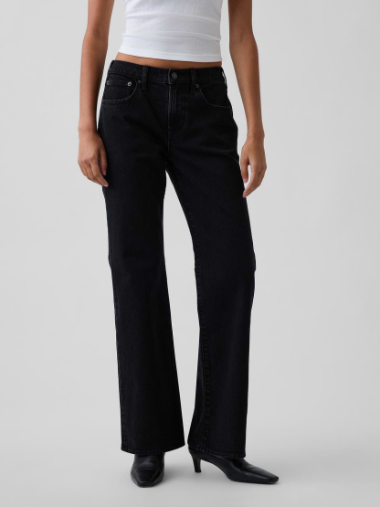 Mid Rise Relaxed Flare Jeans - Black wash