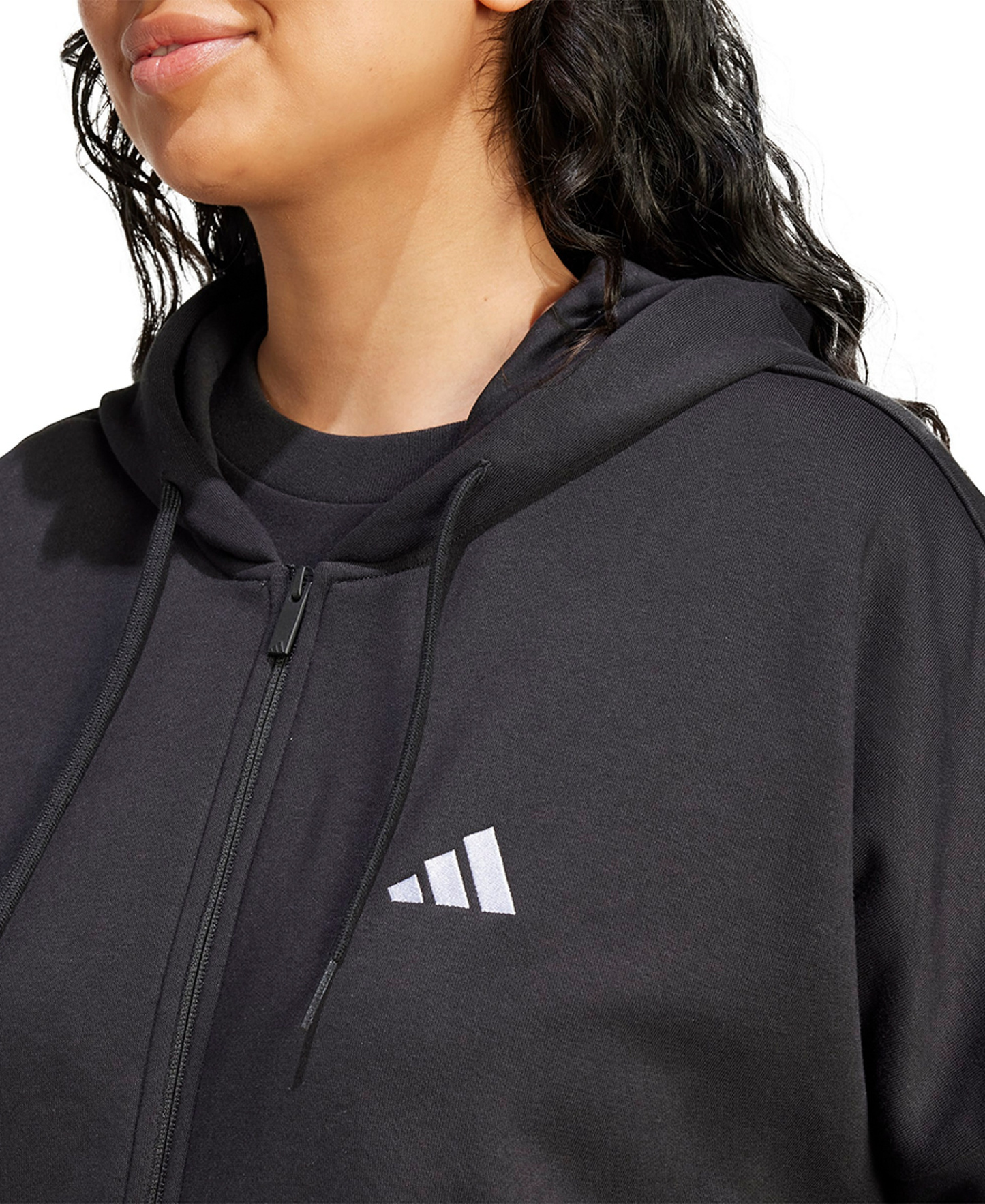 adidas Plus Size Essentials 3-Stripes Full-Zip Fleece Hoodie - Black
