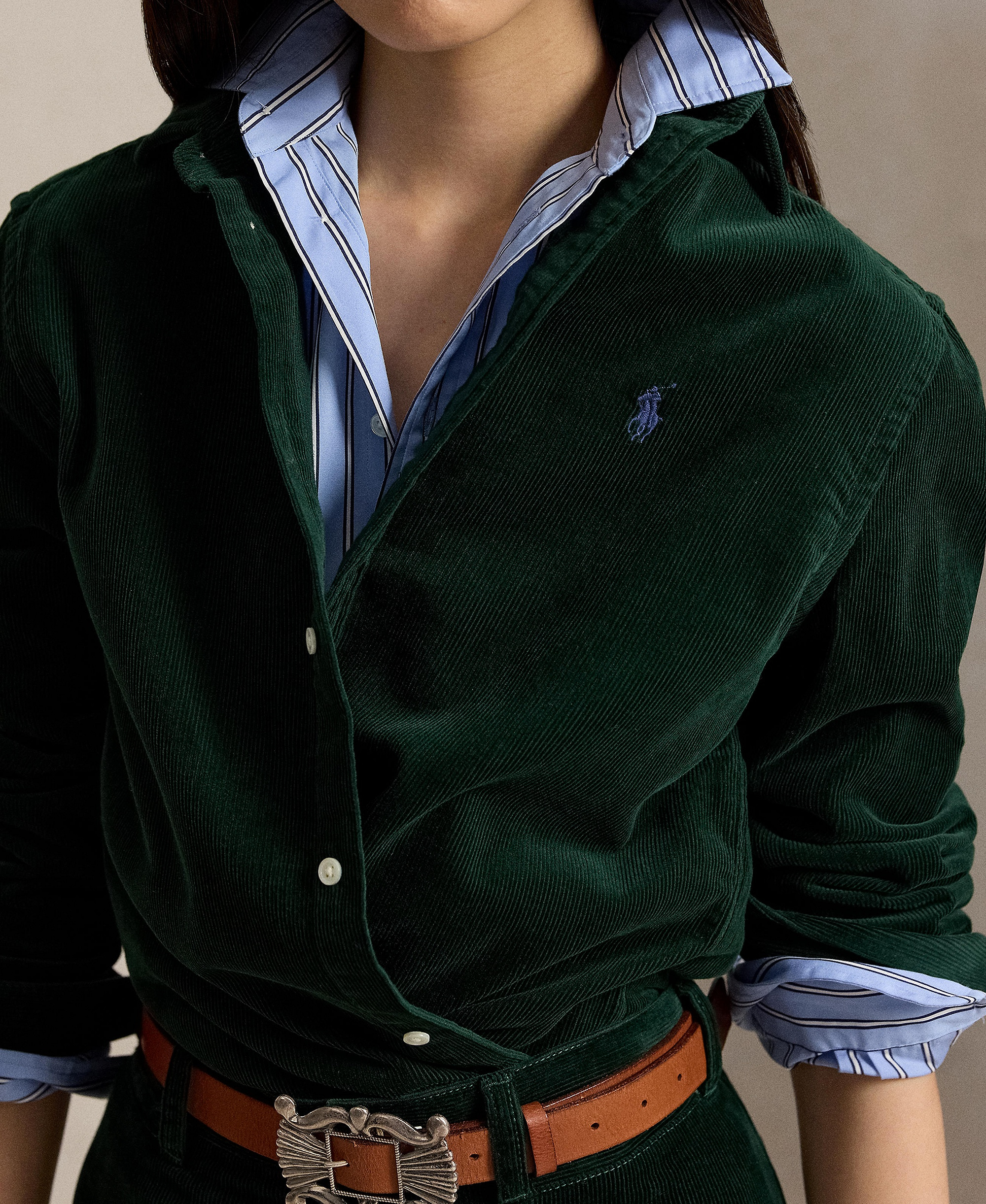 Polo Ralph Lauren Women's Classic-Fit Cotton Corduroy Shirt - Dark Green