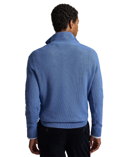 Polo Ralph Lauren Men's Mesh-Knit Cotton Quarter-Zip Sweater - Blue Borage Heather