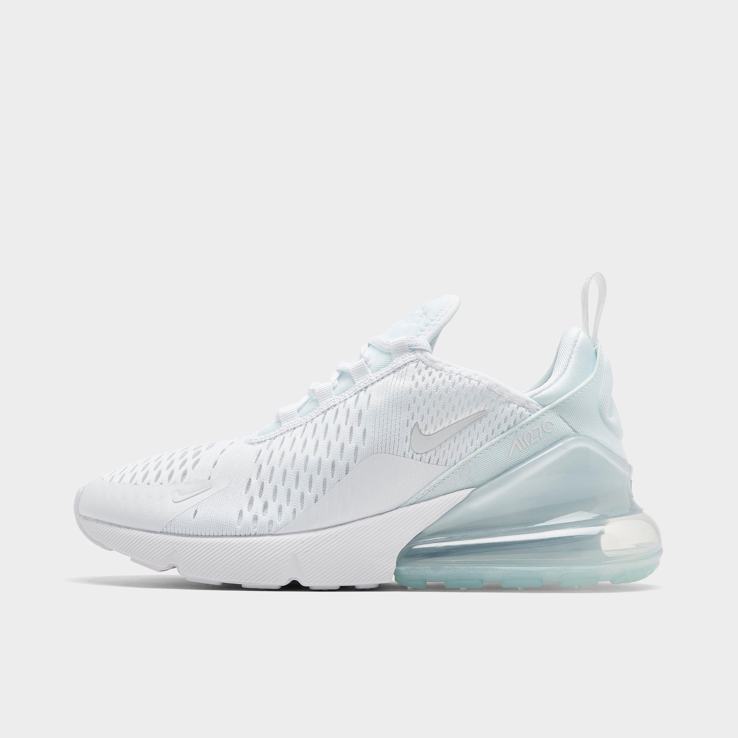 Big Kids' Nithtke Air Max 270 Casual Shoes - White/White/Metallic Silver - Left shoe facing left. Outside of the shoe.