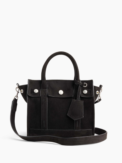 Vegan Suede Five Pocket Tote - Black
