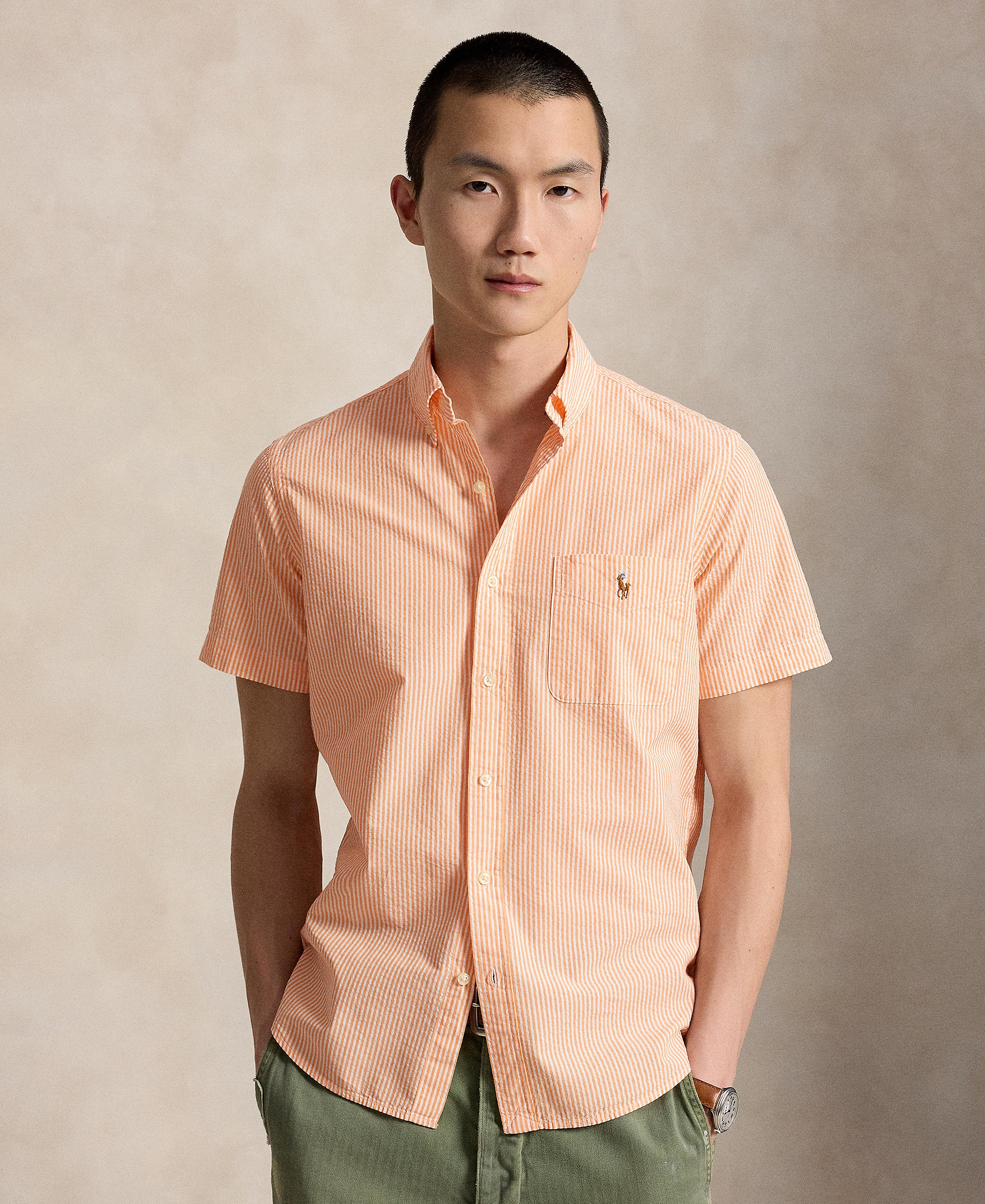 Polo Ralph Lauren Men's RL Prepster Classic-Fit Seersucker Shirt - Classic Peach/White