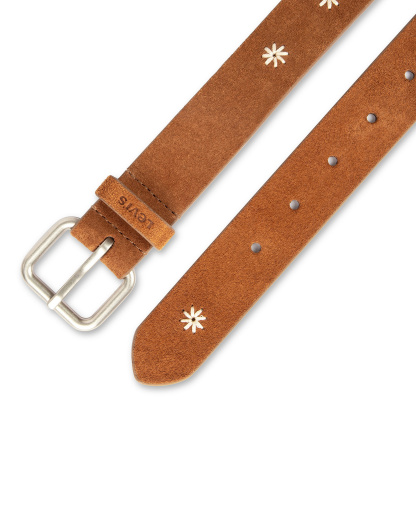 Levi's Women's Casual Floral Embroidered Belt - Tan Suede
