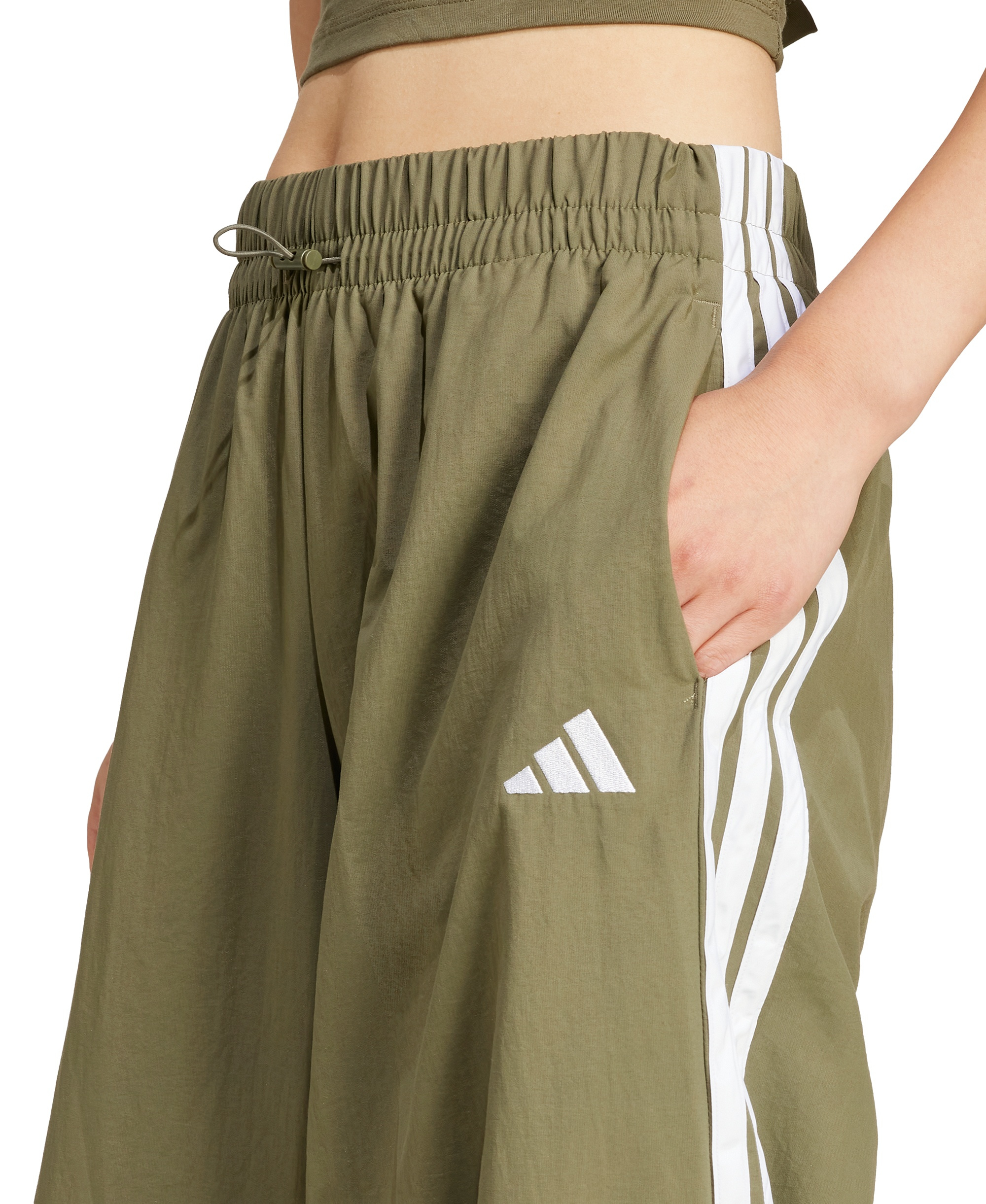 adidas Women's Three Stripe Parachute Pants - Dark Green