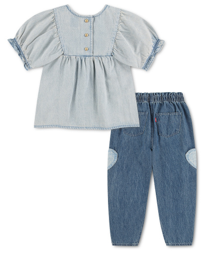 Levi's Girls' 2T-6X Yoke Short-Sleeve Top and Pants, 2-Piece Set - Bauhaus Blues