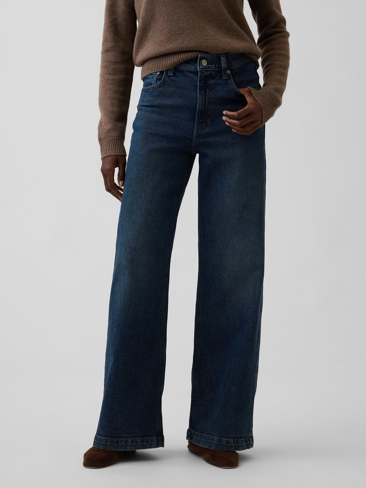 High Rise Stride Wide-Leg Jeans - Dark tint wash