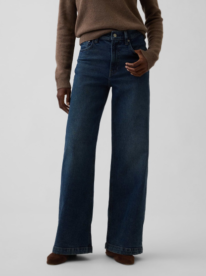 High Rise Stride Wide-Leg Jeans - Dark tint wash