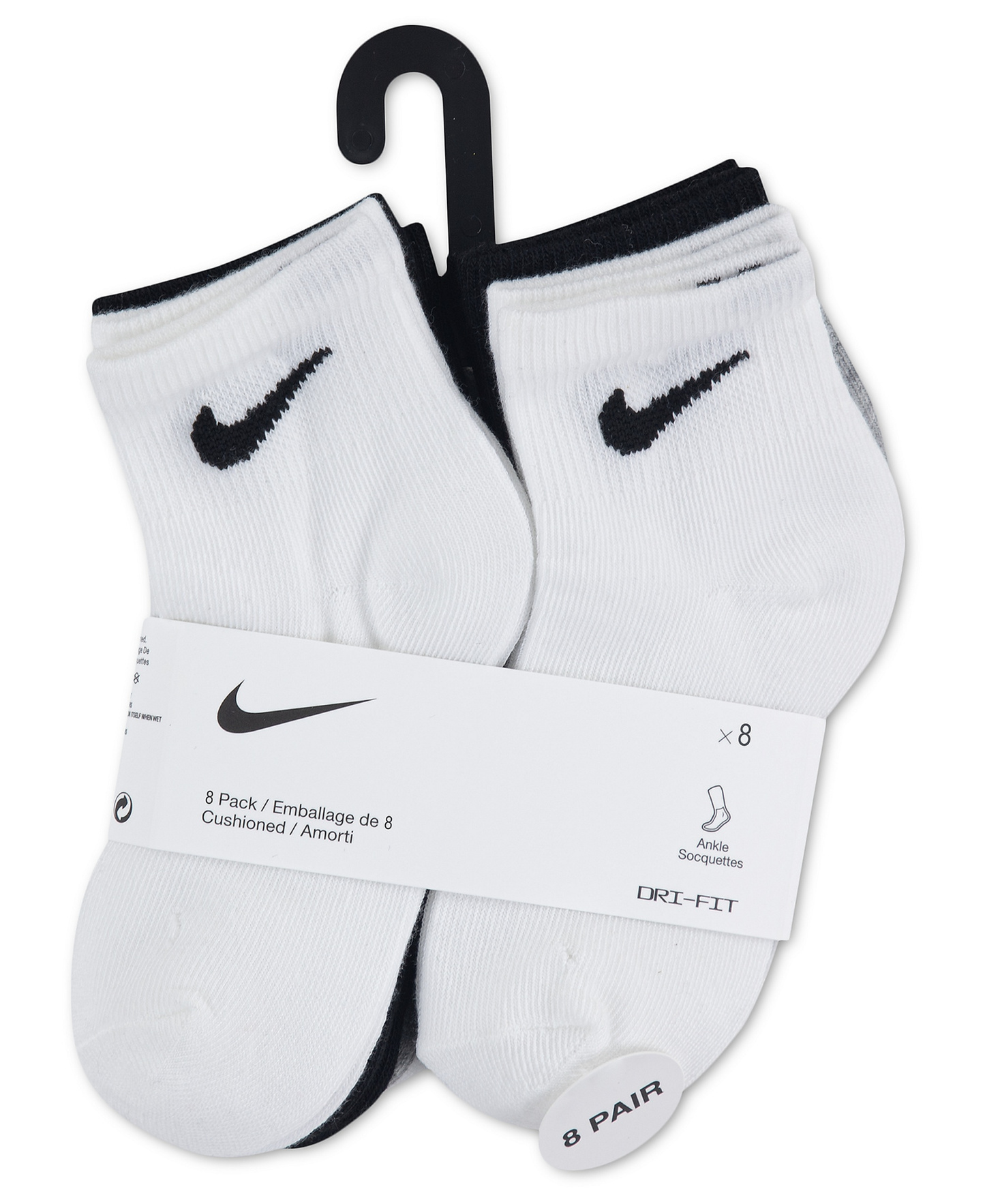 Nike Boys' and Girls' 5-7 Ankle Socks, 8-Pack - Dark Gray/White/Black
