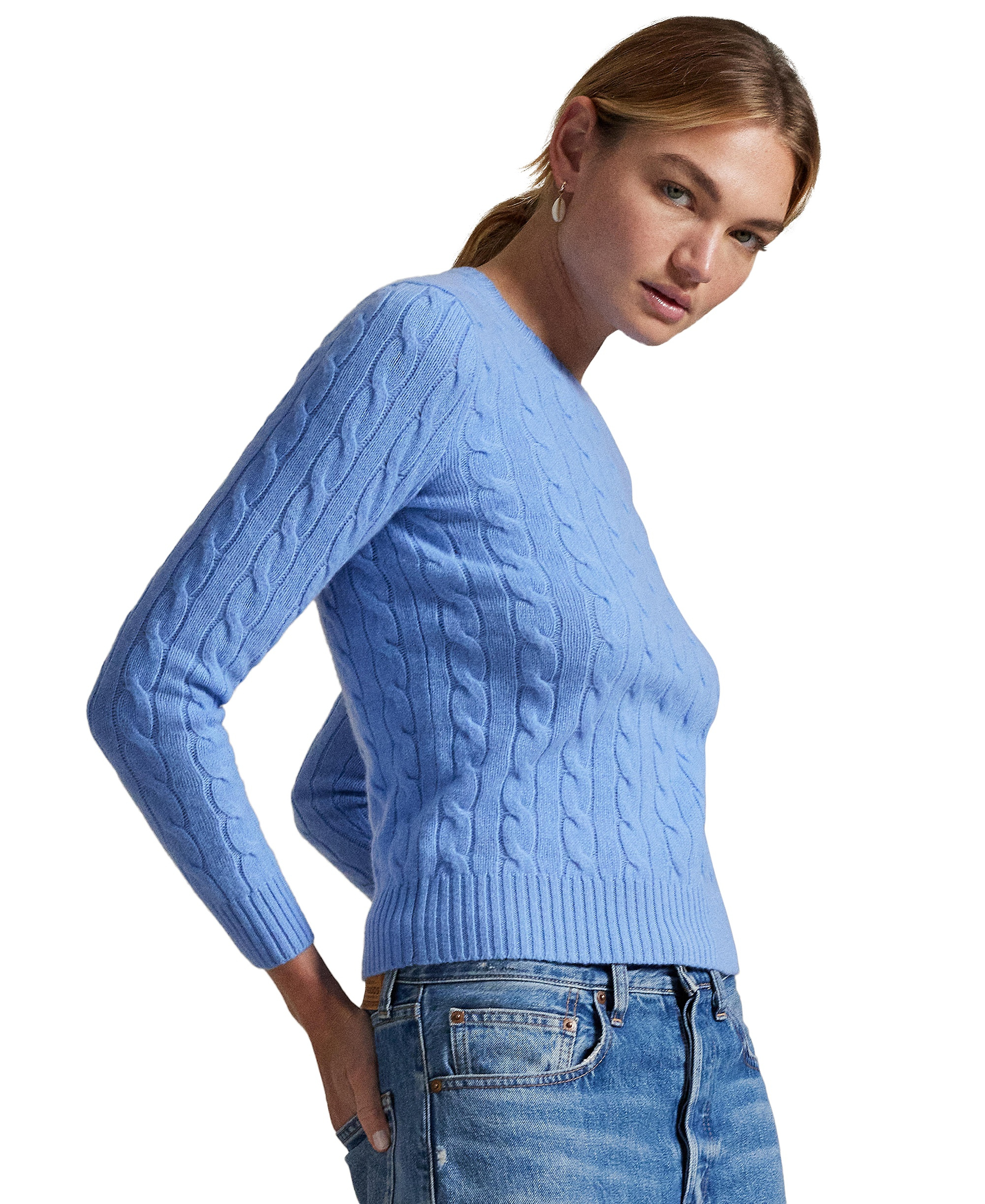 Polo Ralph Lauren Women's Cable Wool-Cashmere Crew Neck Sweater - New Litchfield Blue