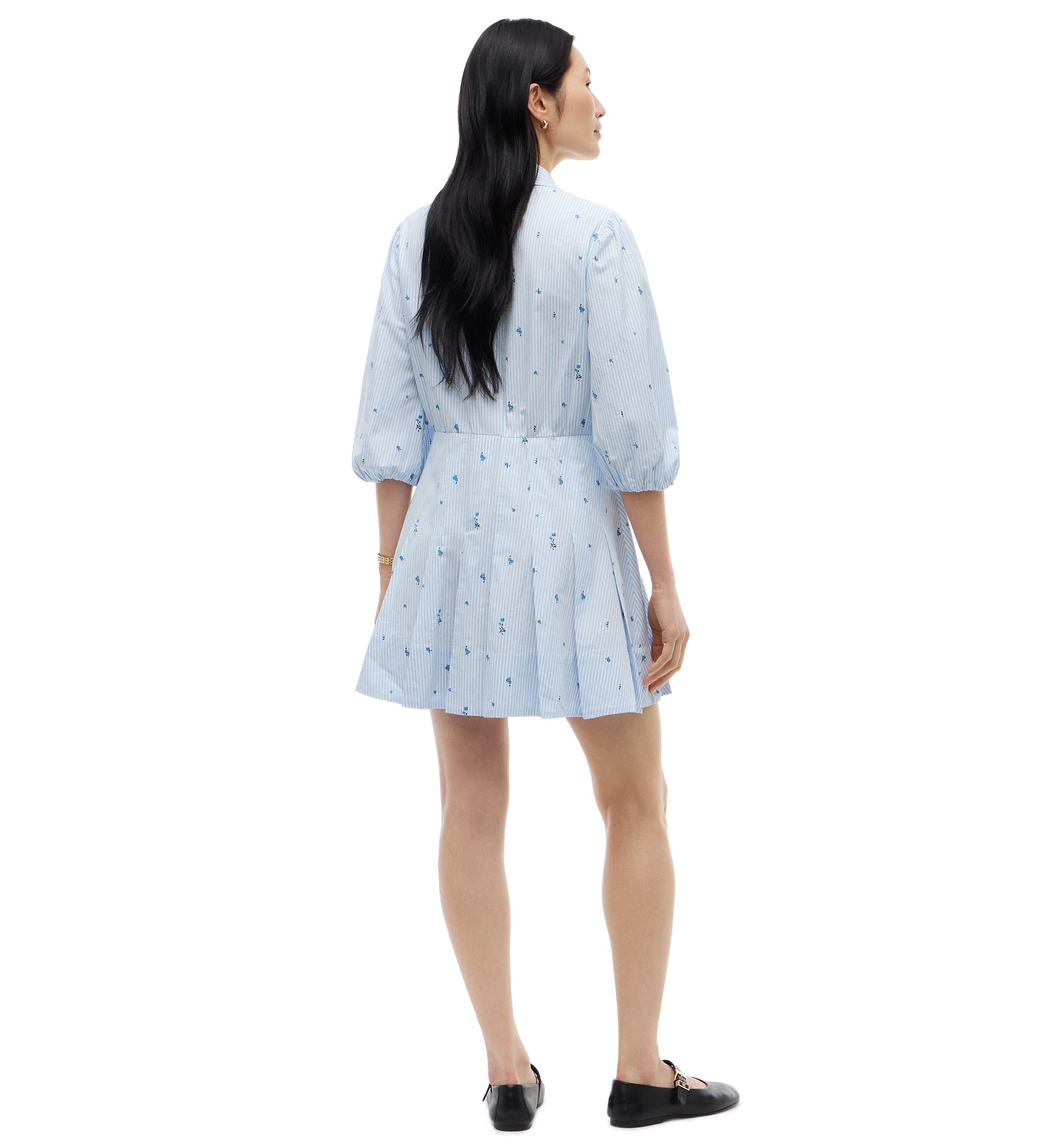 Tommy Hilfiger Women's Floral-Print Puff-Sleeve Short-Sleeve Mini Dress - Ditsy Floral Ithaca Copenhagen Blue