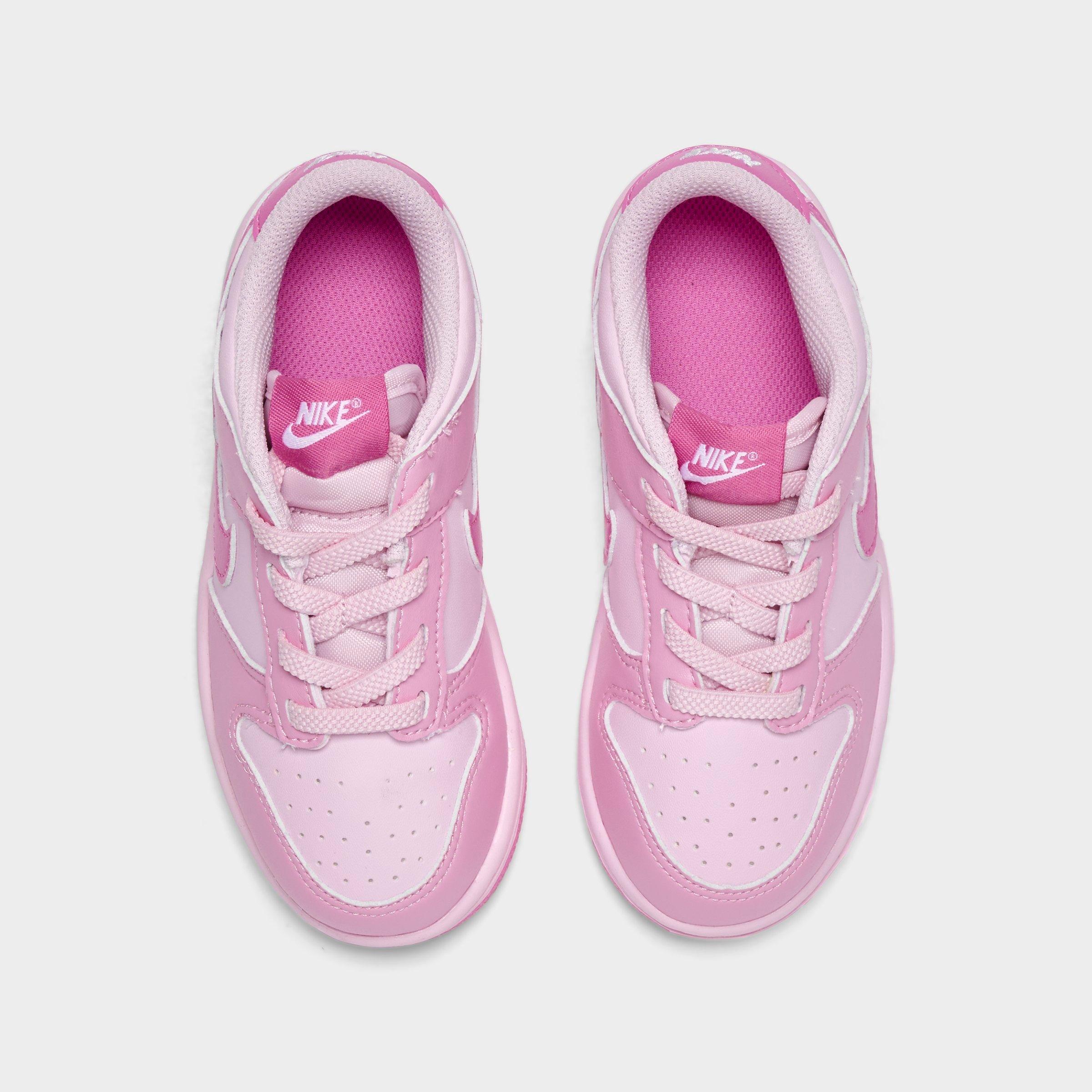 Girls' Toddler Nithtke Dunk Low Stretch Lace Casual Shoes - Pink Rise/Pink Foam/White/Playful Pink - Top view