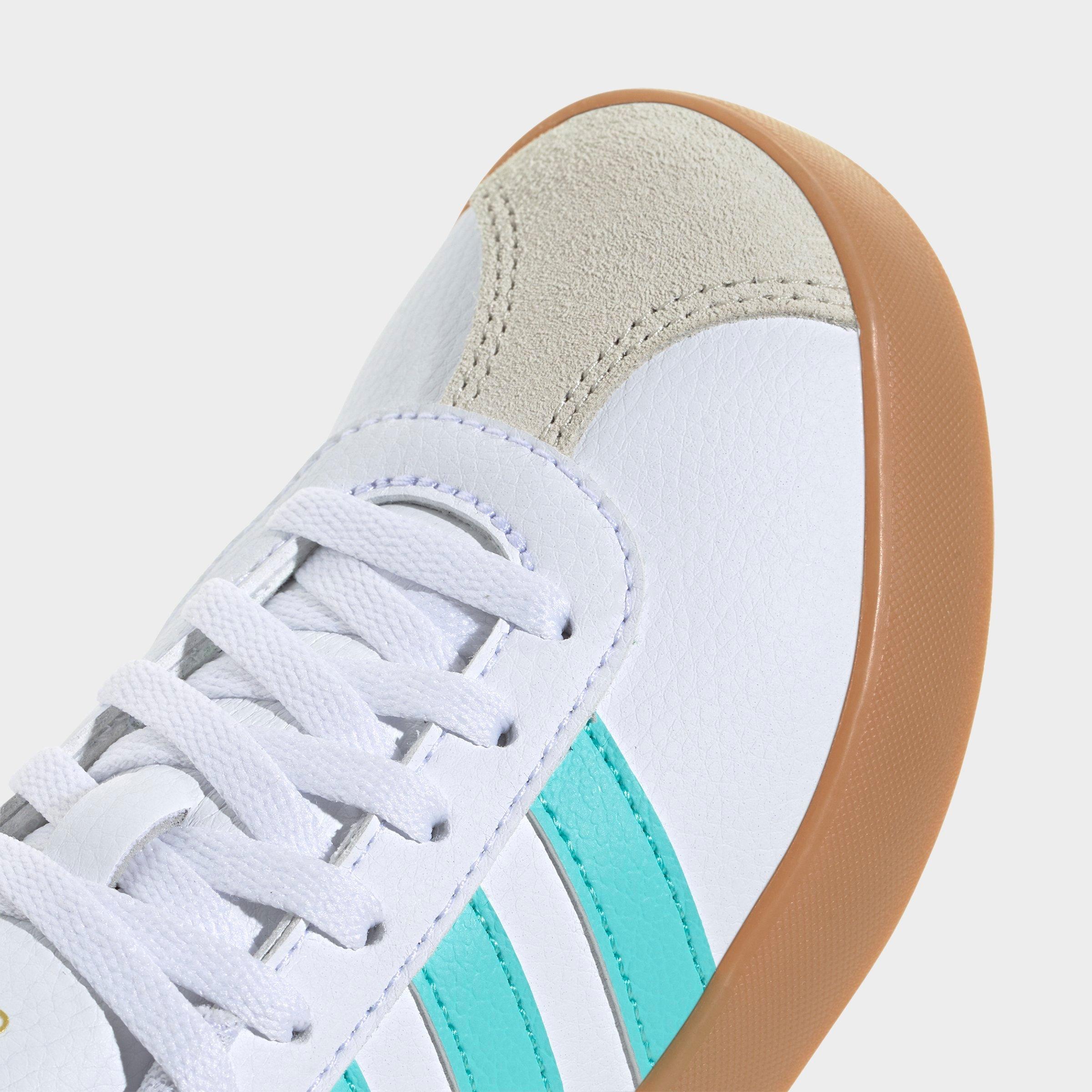 Big Kids' adidas VL Court 3.0 Skateboarding Casual Shoes - Cloud White/Flash Aqua/Alumina - Detail shot