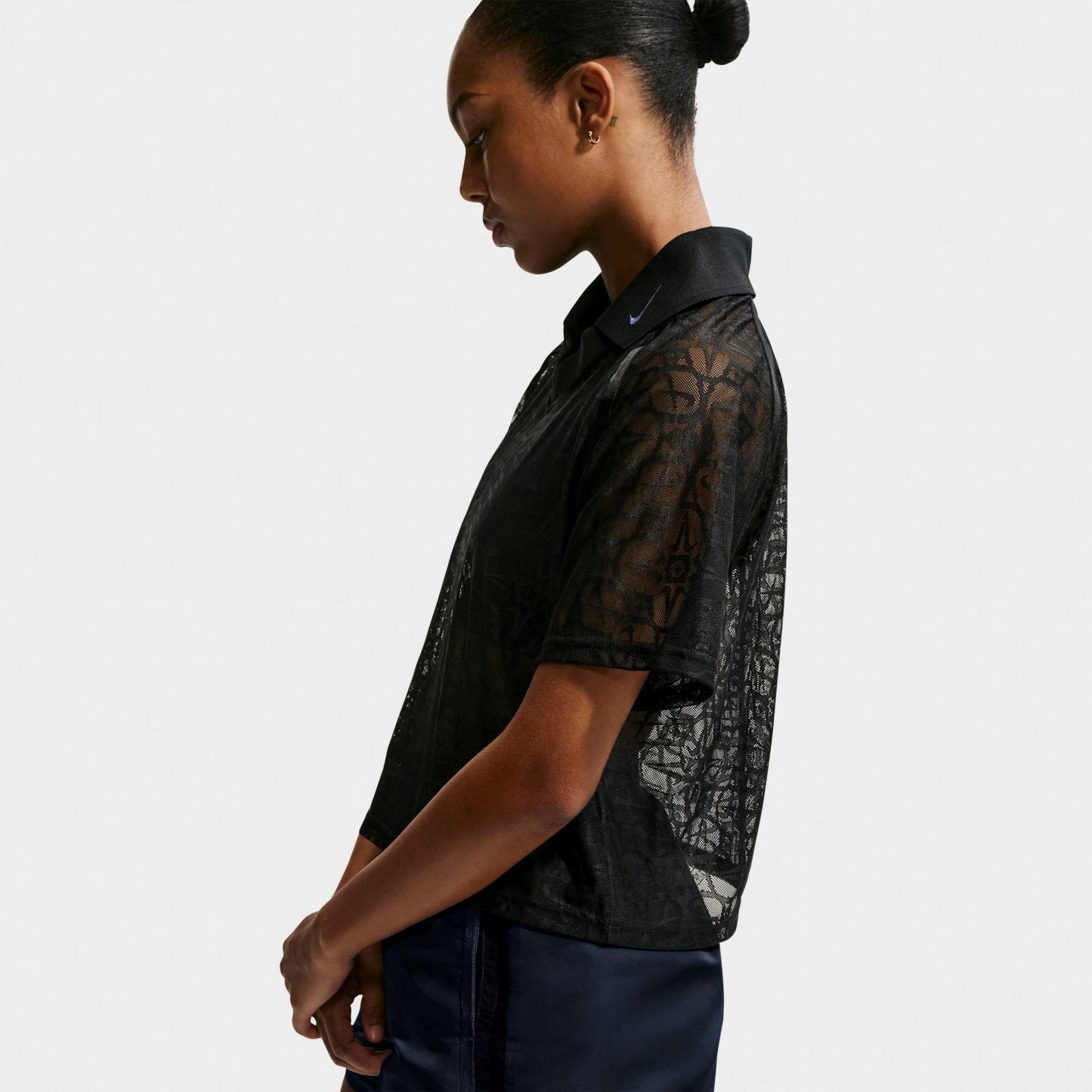 Women's Nithtke Sportswear Loose Lace Polo Jersey Top - Black/Black/Black/White