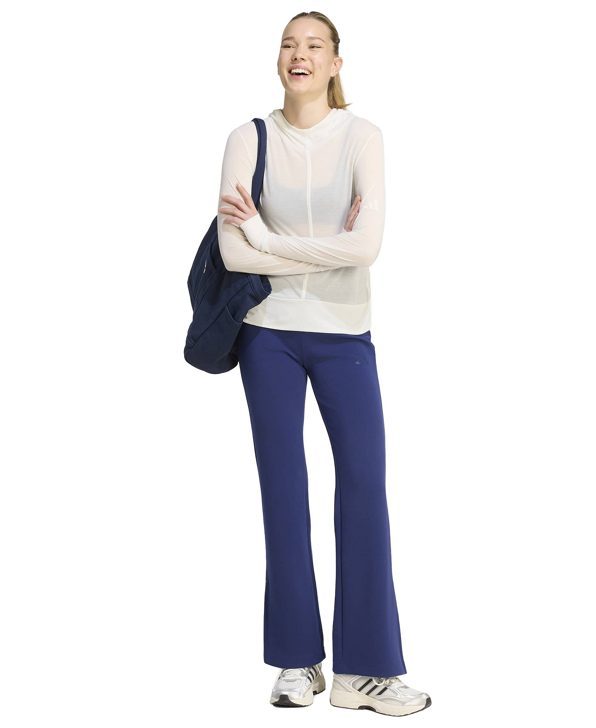 adidas Women's Mid-Rise Soft Lux Flare-Leg Pants - Dark Blue