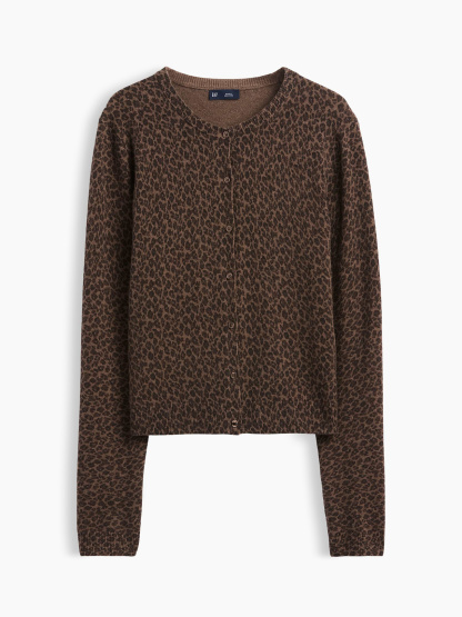 CashSoft Crop Cardigan - Brown leopard print