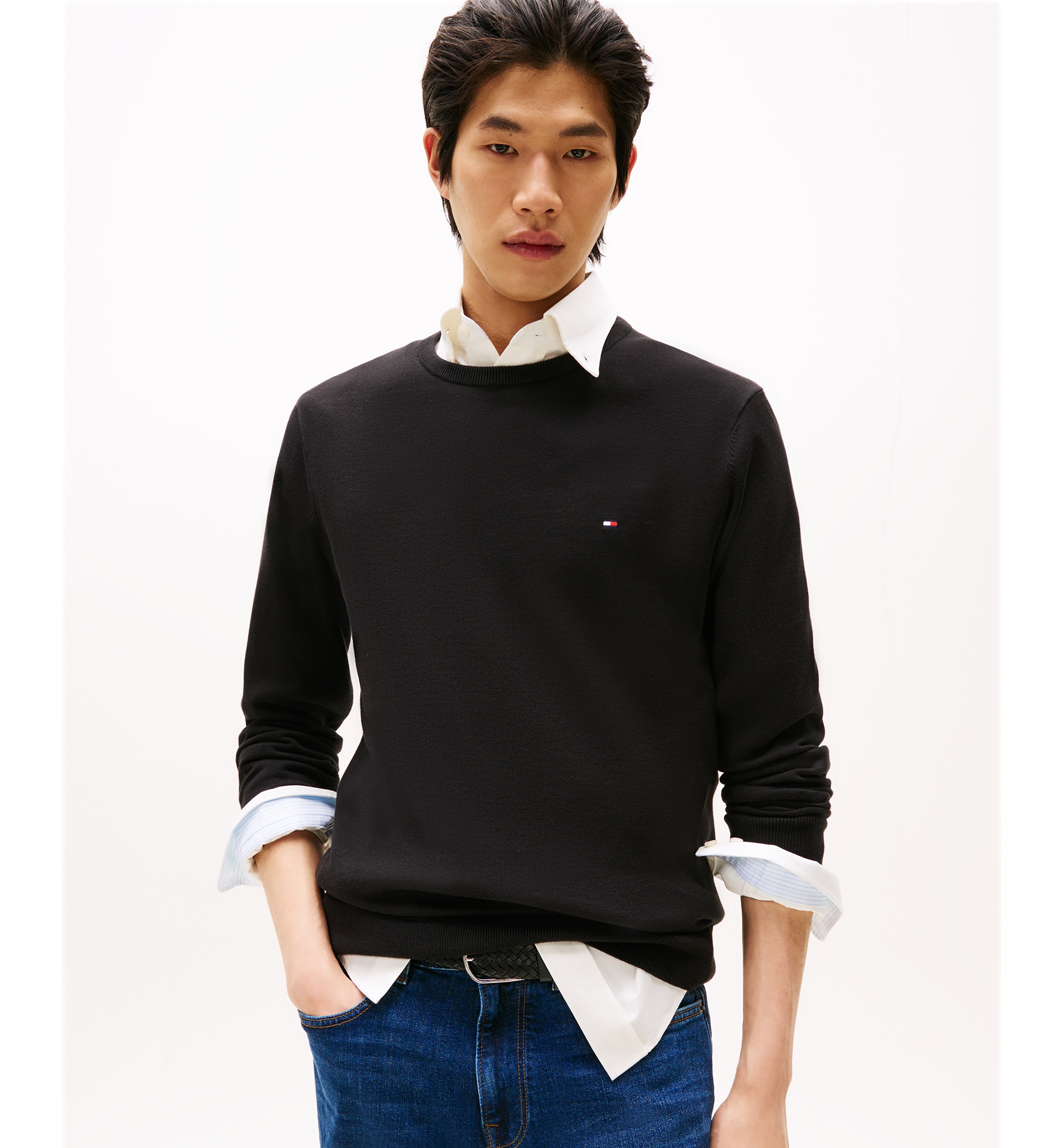 Tommy Hilfiger Men's Essential Cotton Crewneck Sweater - Black
