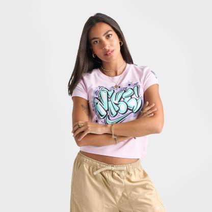 Women's Nithtke Sportswear Chill Knit Airbrushed Slim Cropped T-Shirt - Pink Foam