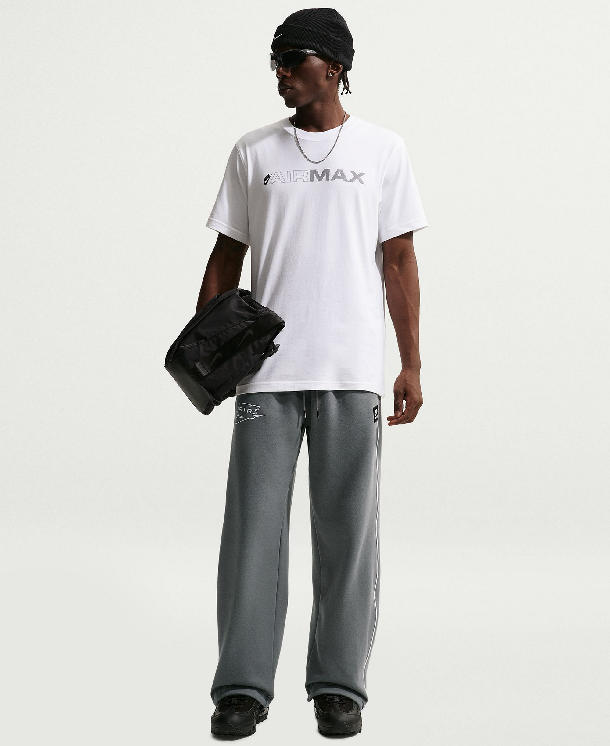 Nike Men's Air Open Hem Fleece Pants - Smoke Gray/White