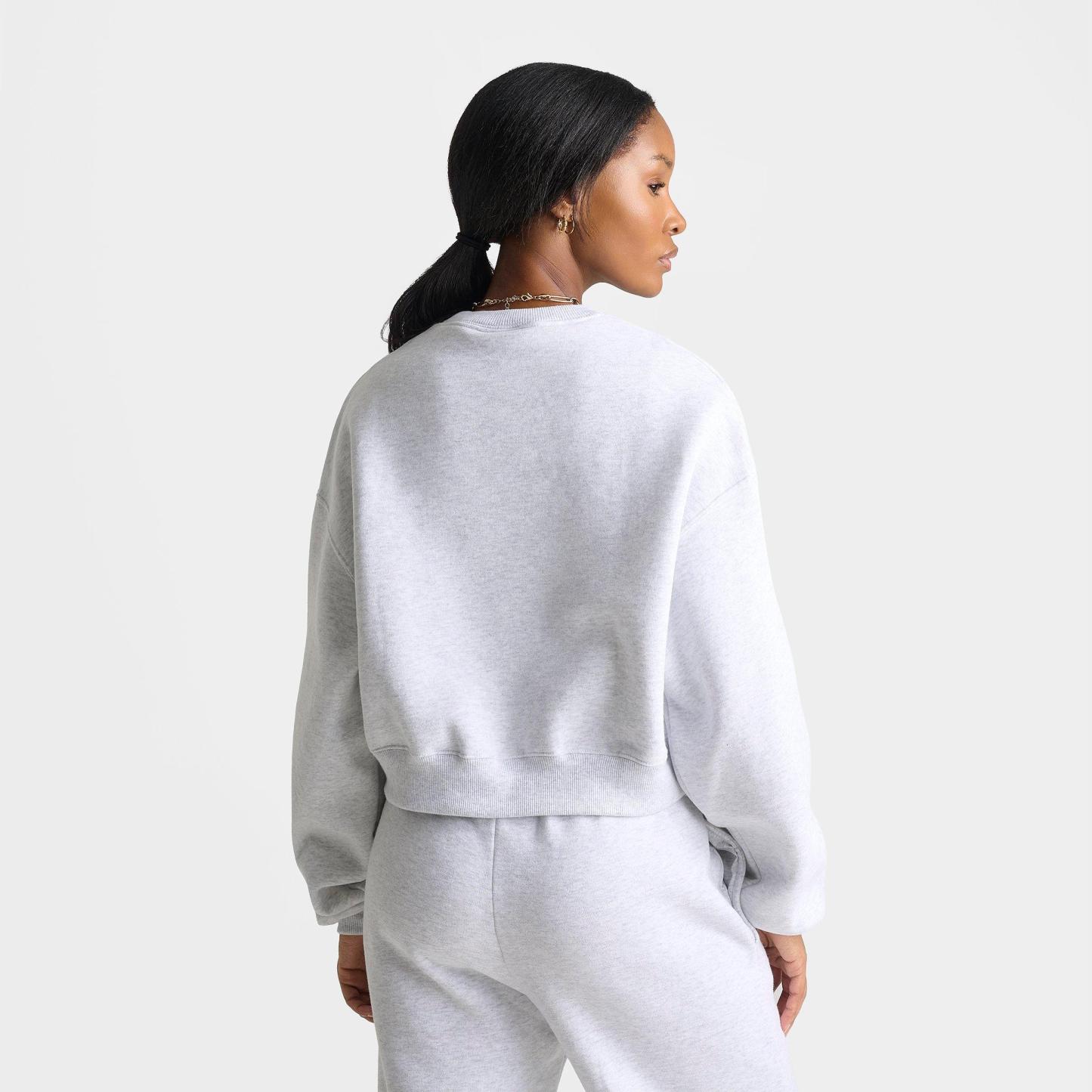 Women's Nithtke Studio Fleece Medium Weight Oversized Cropped Crewneck Sweatshirt - Birch Heather/Black