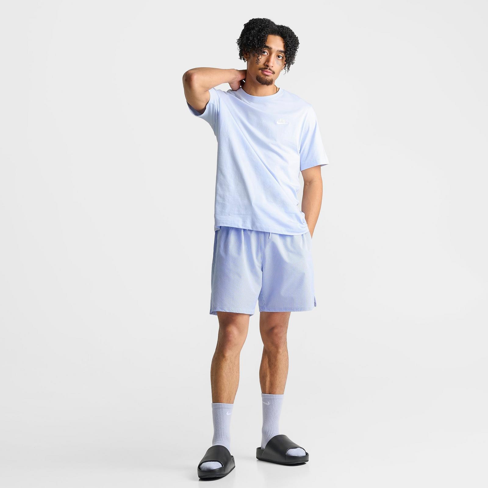 Men's Nike Swim Breaker Seersucker Ripple Brief-Lined 7" Volley Shorts - Blue Crystal