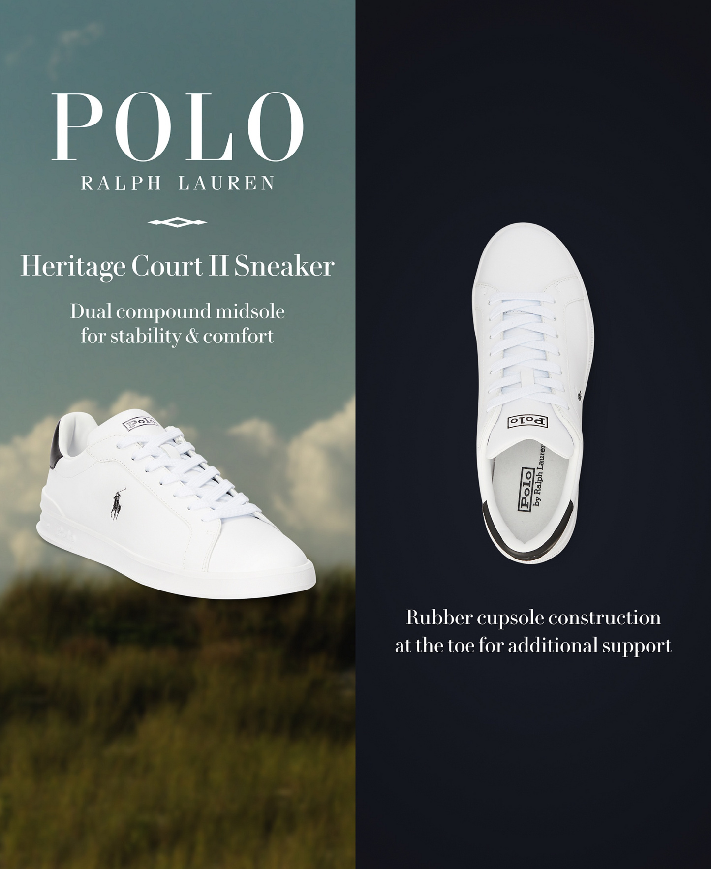 Polo Ralph Lauren Men's Heritage Court II Leather Sneaker - White/black Pp