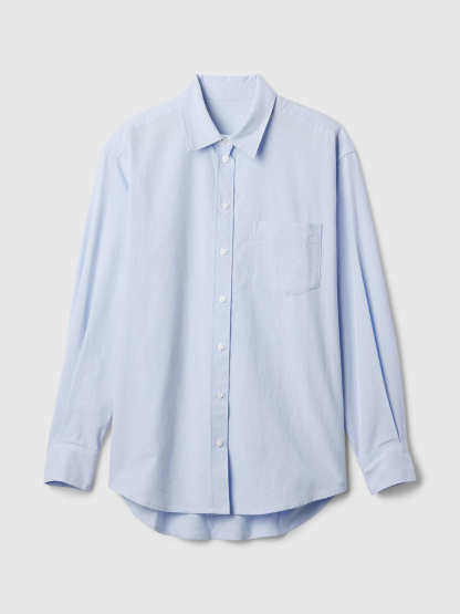 Organic Cotton Poplin Stripe Big Shirt - blue crystal