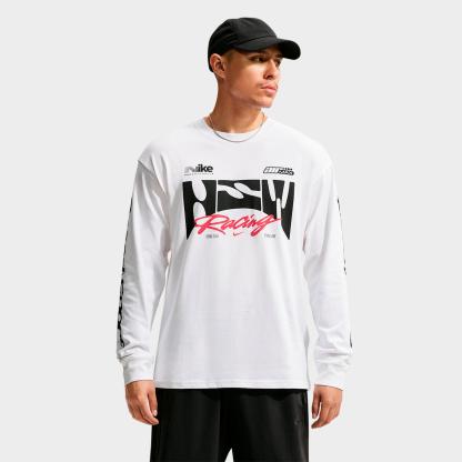 Men's Nithtke Sportswear Swoosh Speed Graphic Long-Sleeve T-Shirt - White