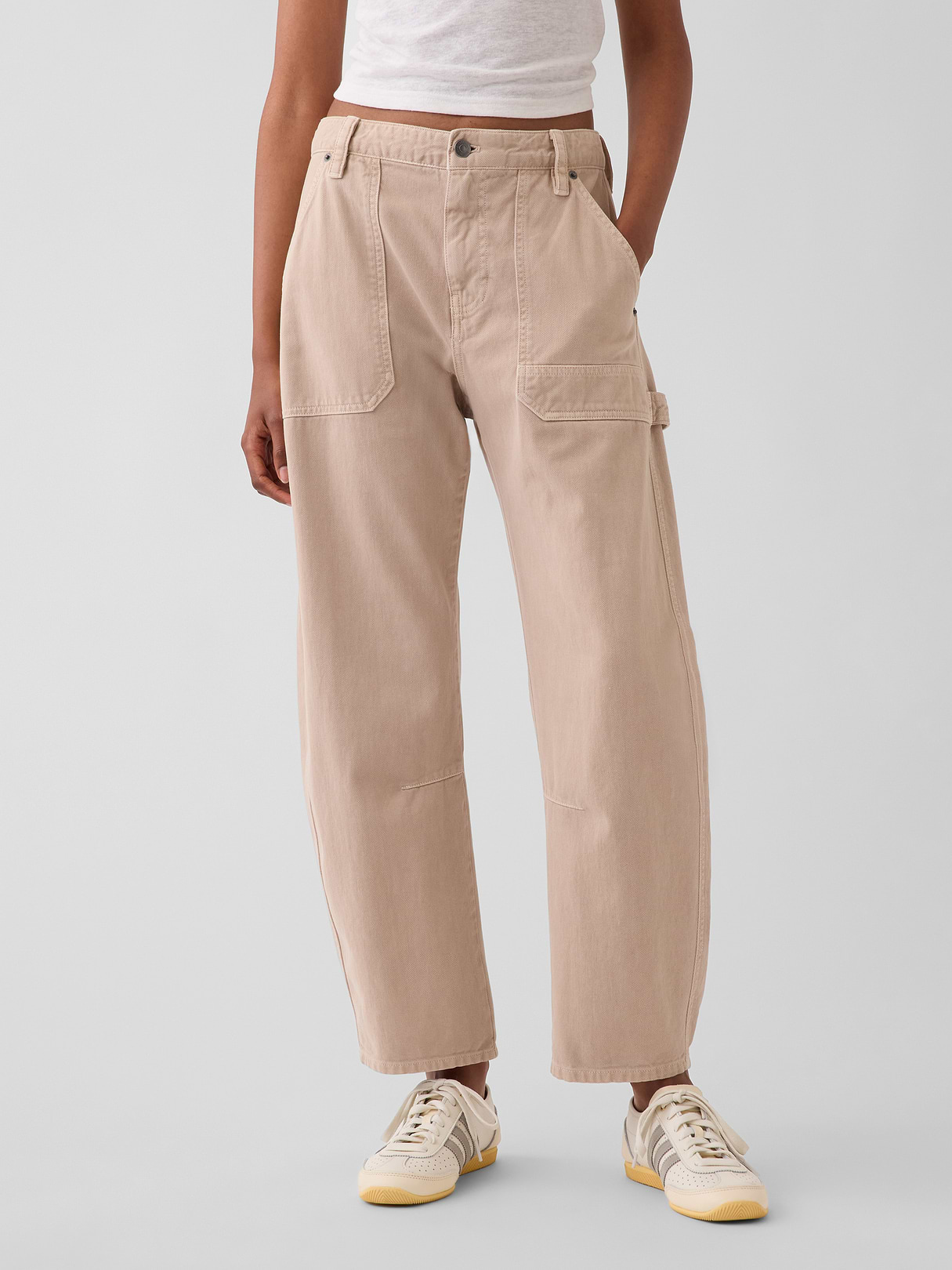 Mid Rise Barrel Utility Ankle Pants - Wicker tan