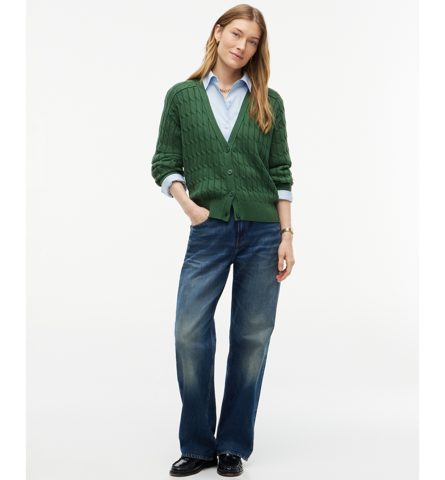 Tommy Hilfiger Women's Oversized Cable-Knit V-Neck Cardigan - Deep Evergreen