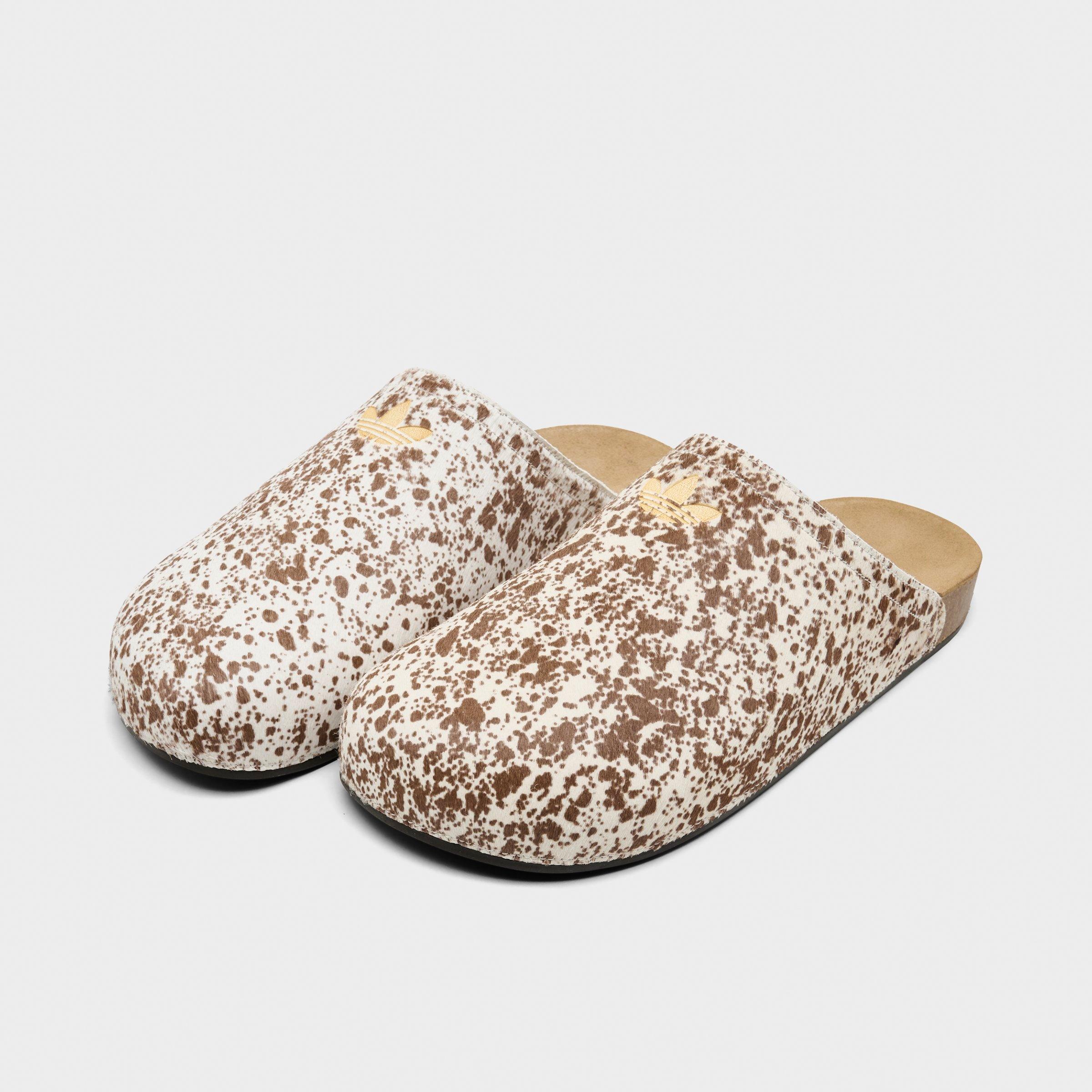 Men's adidas Originals Adimule Slide Sandals - Off White/Preloved Brown/Aurora Coffee - Both shoes facing left