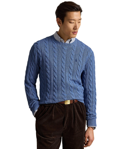 Polo Ralph Lauren Men's Cable-Knit Cotton Sweater - Blue Borage Heather