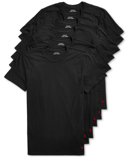Polo Ralph Lauren Men's 5+1 Free Bonus Pack Classic-Fit Cotton Jersey Crewneck Undershirts - POLO BLACK