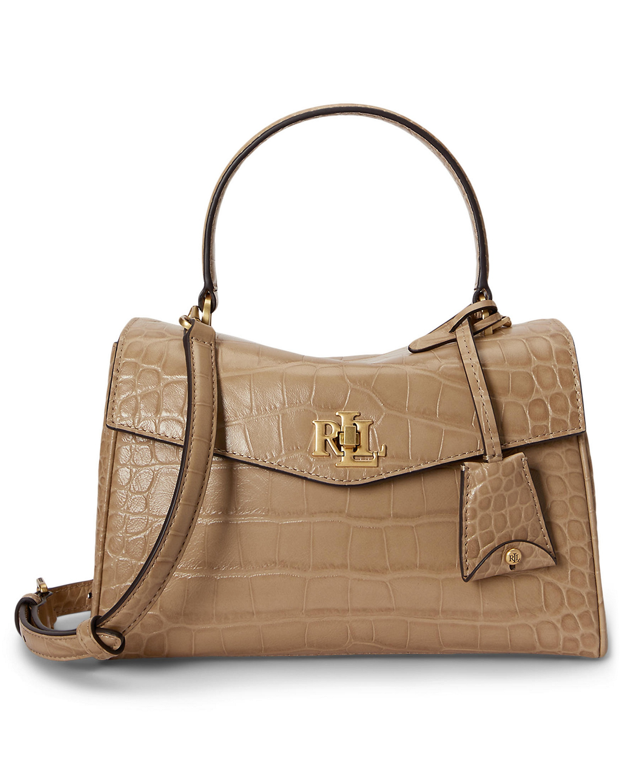 Lauren Ralph Lauren Farrah Embossed Small Soft Satchel Handbag - Tan