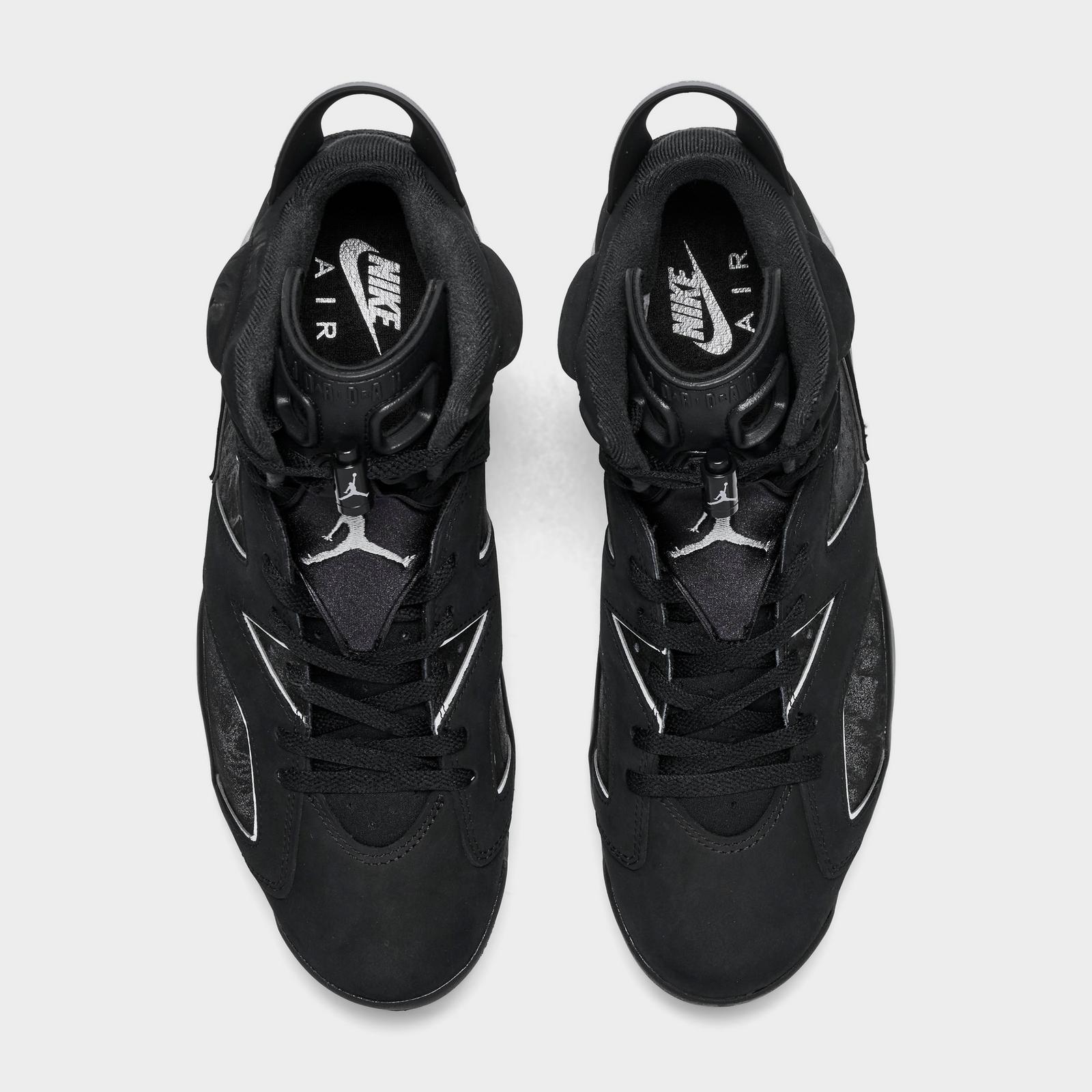 Men's Air Jordan Retro 6 Basketball Shoes - Black/Reflect Silver/Black - Left shoe facing left. Outside of the shoe. - view 5