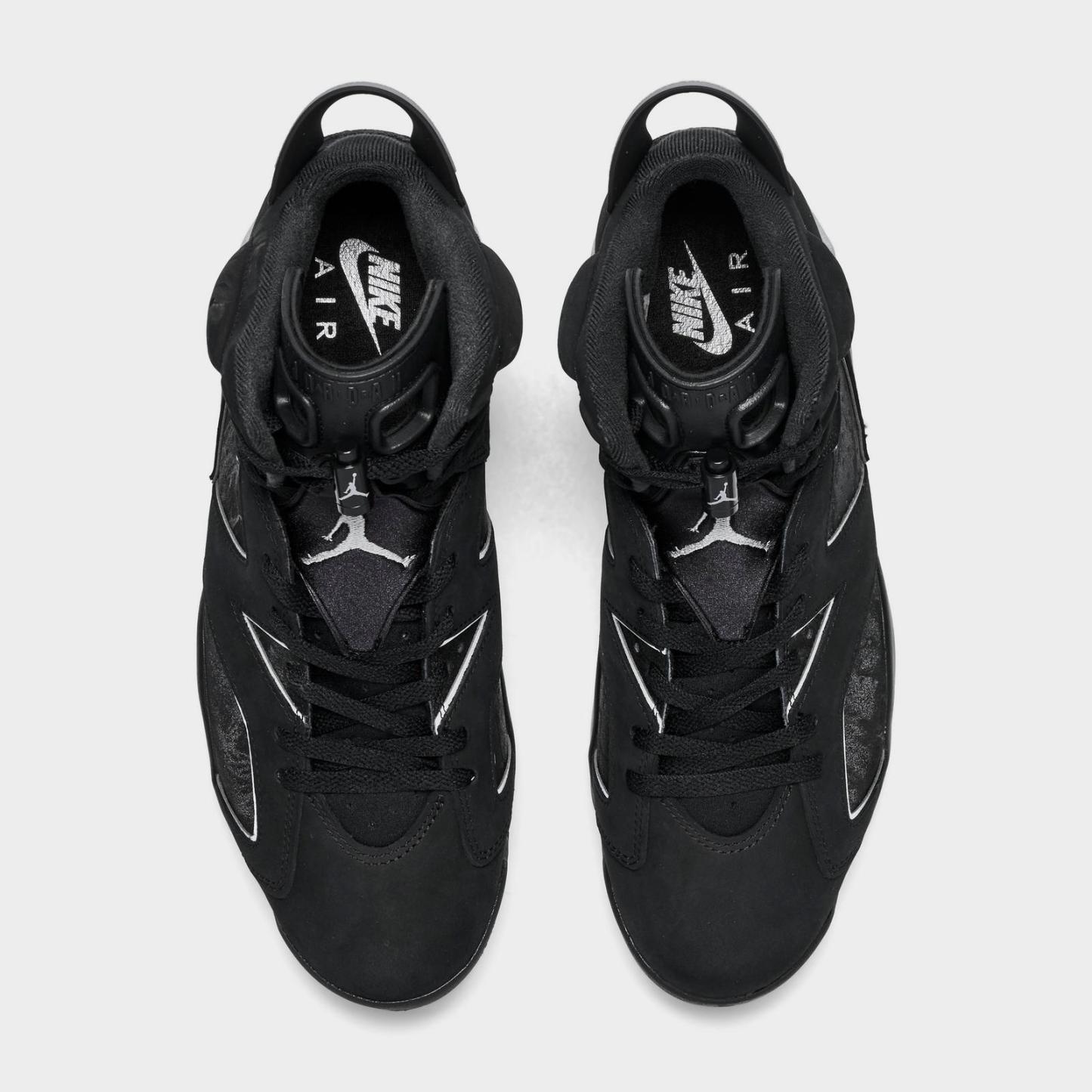 Men's Air Jordan Retro 6 Basketball Shoes - Black/Reflect Silver/Black - Left shoe facing left. Outside of the shoe. - view 5
