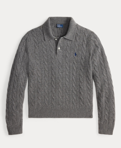Polo Ralph Lauren Women's Cable-Knit Long-Sleeve Wool-Cashmere Sweater - Flannel Grey Heather