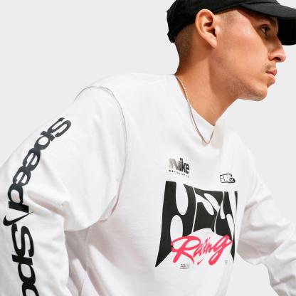 Men's Nithtke Sportswear Swoosh Speed Graphic Long-Sleeve T-Shirt - White