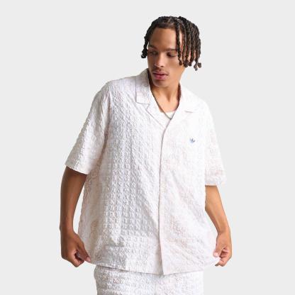 Men's adidas Originals Summer Glow Printed Seersucker Resort Shirt - Off White
